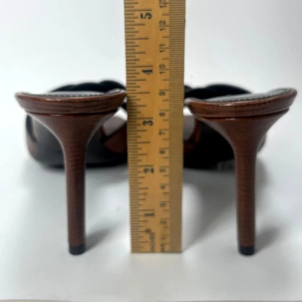 Saint Laurent Tribute Leather Heeled Mules Brown Women Slides Size 37 US7.5 - Picture 6 of 13